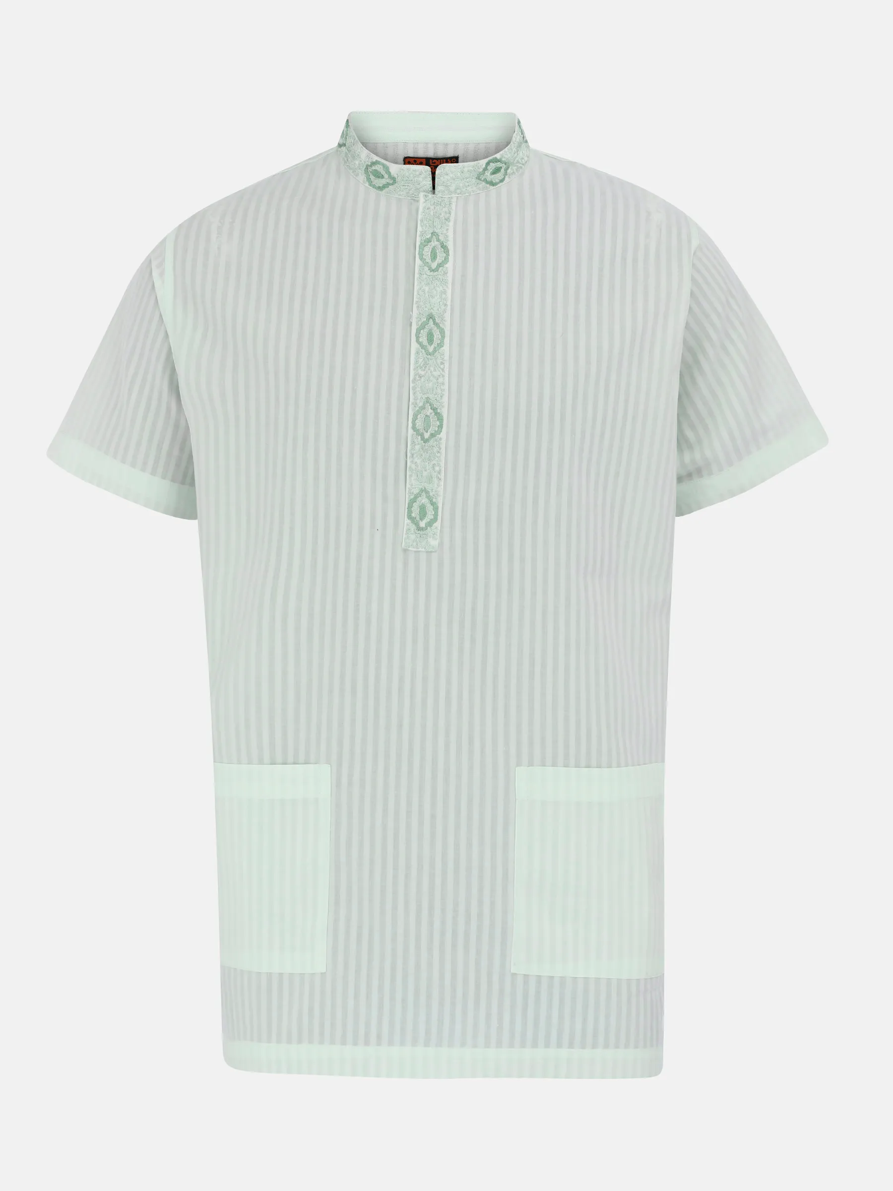 Pastel Green Striped and Embroidered Cotton Fatua